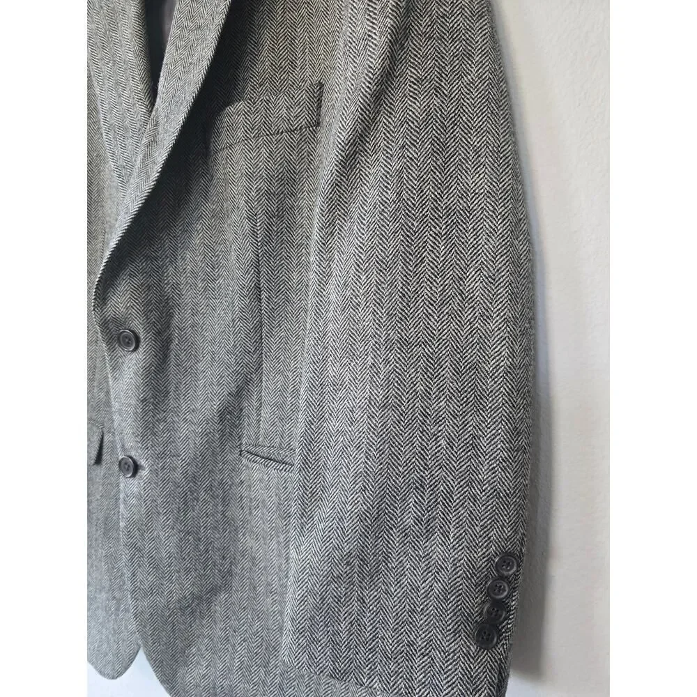 Lauren Ralph Lauren Gray Herringbone Wool Blazer Men's 40S Classic Tweed Preppy